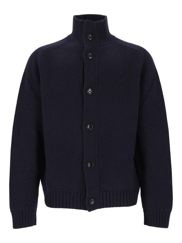 Coarsehair Cashmere Full Button Cardigan Knitwear Blue