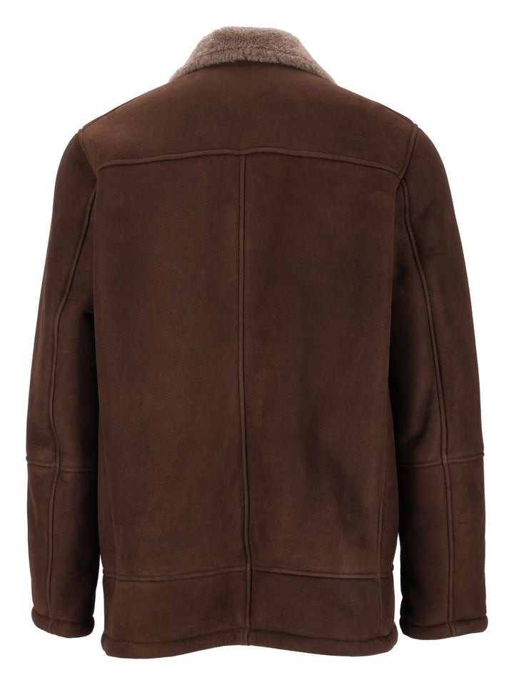 Al Duca D'Aosta Merinillo Leather Sheepskin Jacket Coats - Brown | 3114ef5f1642eb626d3bad9e87d8c3e8701fa774