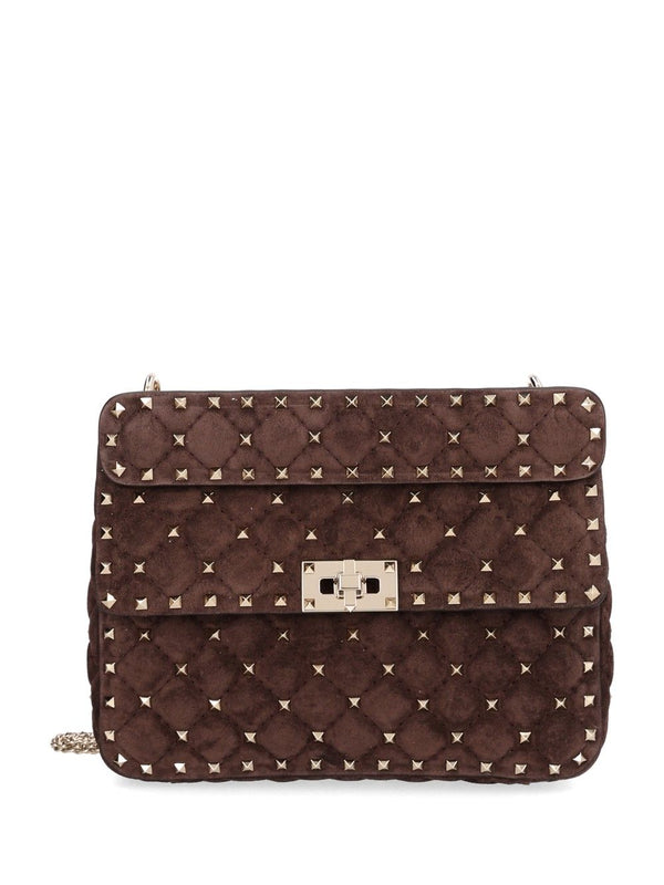 Rockstud Spike Medium Shoulder Bag Suede S./Platinum Studs Shoulder Bags Brown