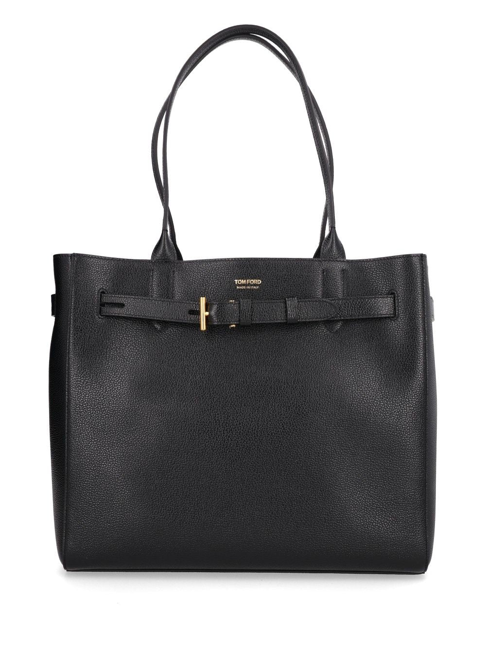 Tom Ford Grain Leather Medium Tote Shoulder Bags - Black | f18fe9a614397c9e01bf139bdfb4781892dbe454