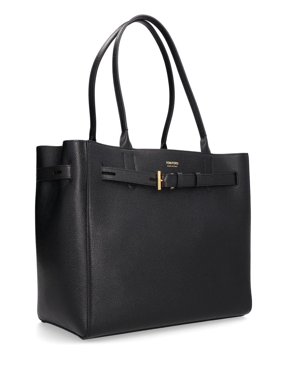 Tom Ford Grain Leather Medium Tote Shoulder Bags - Black | 01bdb933fd7a0f9c85390371a4201b51767ffba9