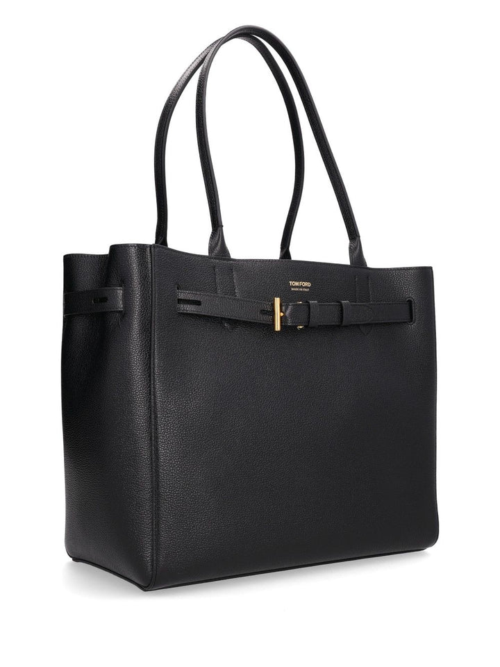 Tom Ford Grain Leather Medium Tote Shoulder Bags - Black | 01bdb933fd7a0f9c85390371a4201b51767ffba9