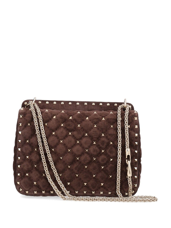 Valentino Garavani Rockstud Spike Medium Shoulder Bag Suede S./Platinum Studs Shoulder Bags - Brown | 68db3b70df7ef884e8931282c21d2945611fc369