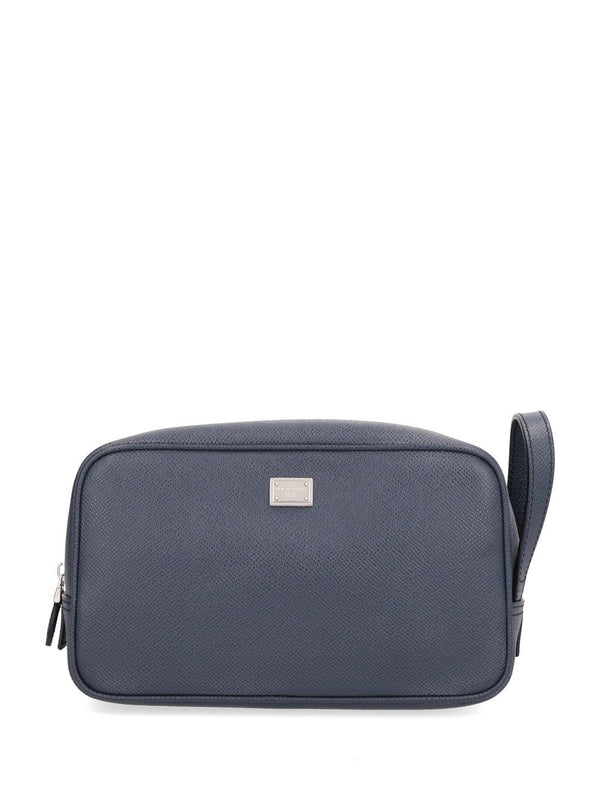 D&G Plaque Alpine Leather Beautycase Small Leather Goods Blue