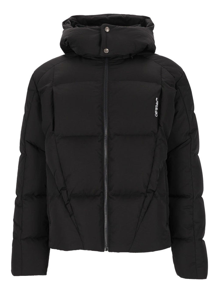 Off-White Bookish Nyl Twill Racing Puffer Coats - Black | 6084c21962635280901f3864a66bb06242164eb2