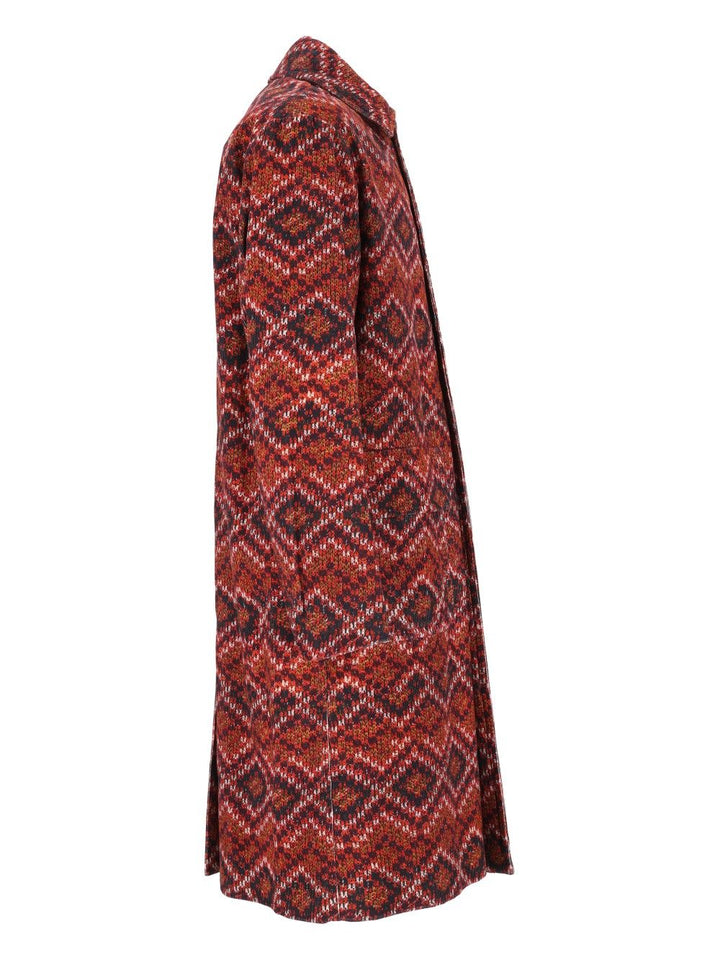 Dries Van Noten Long Printed Velvet Coat Coats - Red | a802d36c98a312dc01c30aab04c301380244fafa