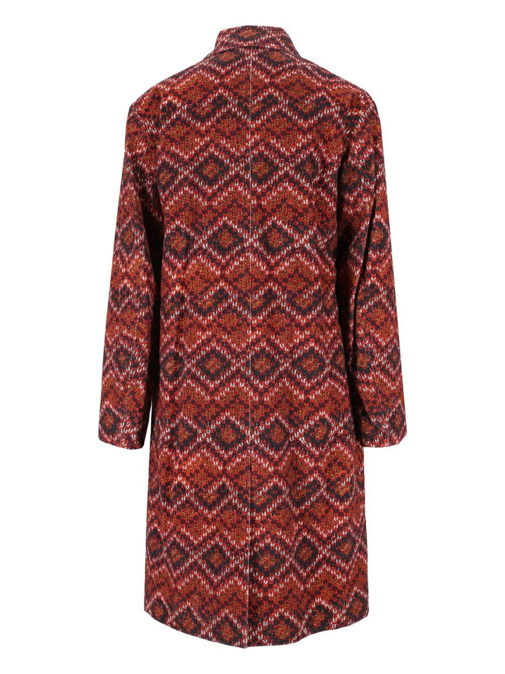 Dries Van Noten Long Printed Velvet Coat Coats - Red | 8a708b67d65155a8e0ca5edfc2428371b26b951c