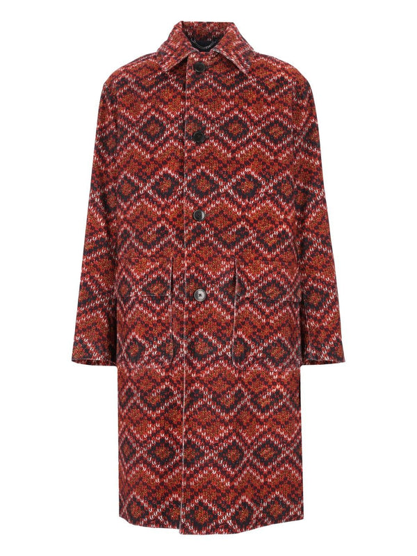 Long Printed Velvet Coat Red