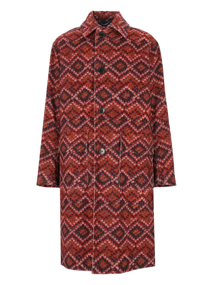 Dries Van Noten Long Printed Velvet Coat Coats - Red | e331c45b04e14280115e60a57263de6740b1f8d6