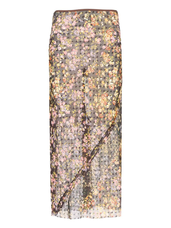 Falda Larga Estampada Sati Jacquard con Patchwork Floral Mini Multicolor