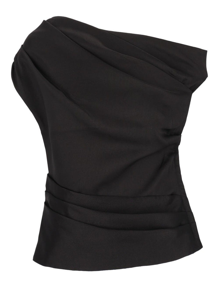 Self-Portrait Draped Taffeta Top Tops - Black | e744be0a60fbb908fb2f0b3c37151a87e47a5d7b