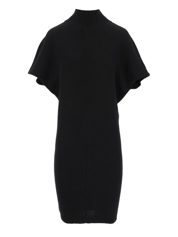 Vestido Corto M/L Cuello Alto - Lana Merino/Cashmere Negro