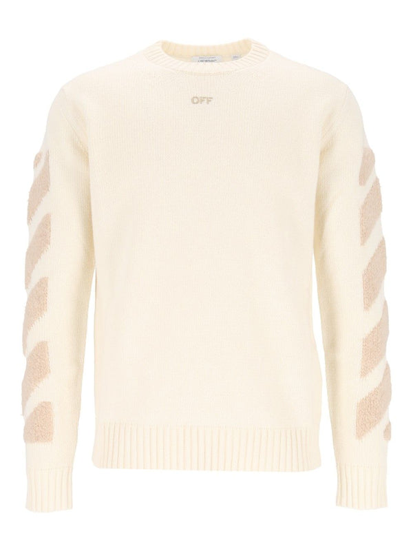 Diag Fuzzy Knit Crewneck Knitwear White