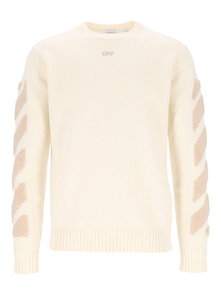Off-White Diag Fuzzy Knit Crewneck Knitwear - White | 26b42791c527cac7962e102f178eb3b9f216cbce