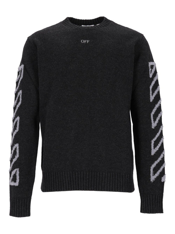 Diag Arrow Fuzzy Knit Crewneck Knitwear Grey