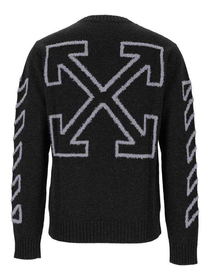 Off-White Diag Arrow Fuzzy Knit Crewneck Knitwear - Grey | 830610aeecc7a1c1e9d91d440216a4d28da90d5c