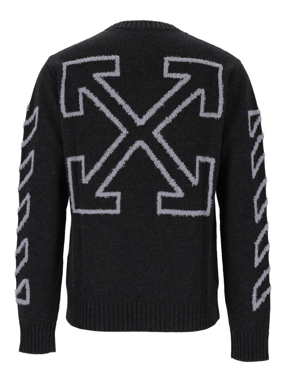 Off-White The Diagonal Arrow Fuzzy Crew Neck Sweater Knitwear - Grey | 79c1bdbe9db5233b58525b876cc7306b5c220e84