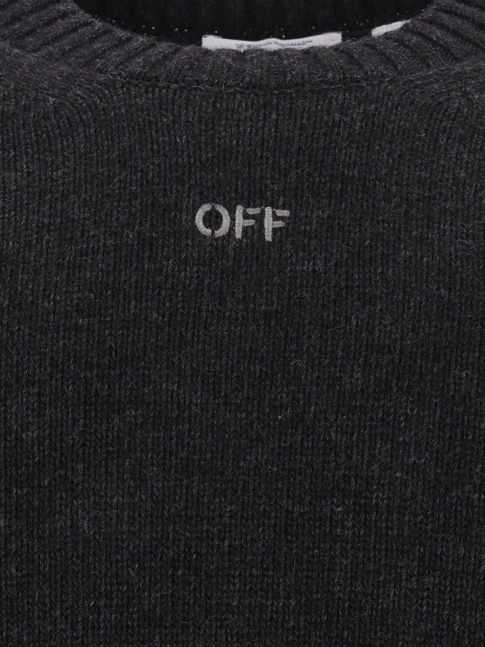 Off-White The Diagonal Arrow Fuzzy Crew Neck Sweater Knitwear - Grey | 81b7c53fac0369fa511051c3c1db28859fa8aab0