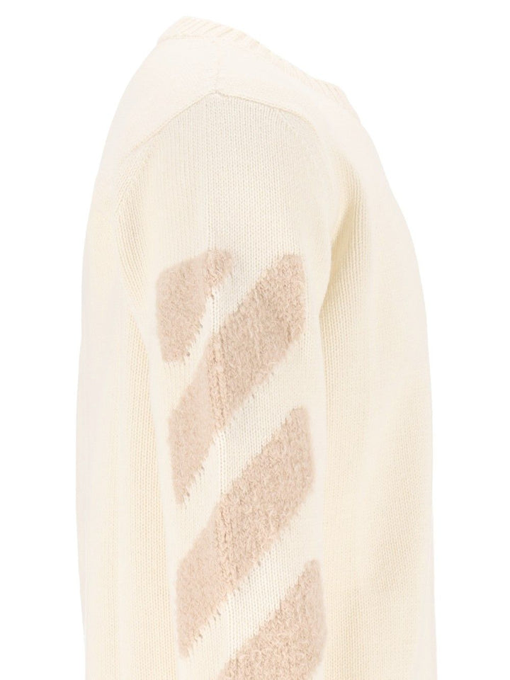 Off-White Diag Fuzzy Knit Crewneck Knitwear - White | 55d7751d9a5bc2a08ec962094ea2f07ab2da4350