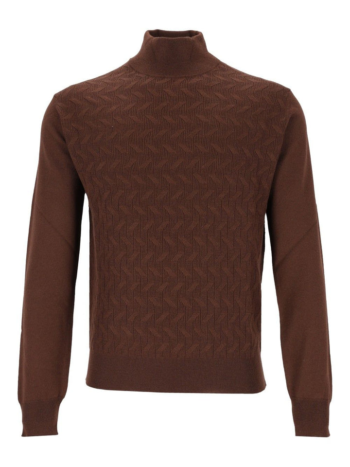 Corneliani Turtleneck With Inlays Knitwear - Brown | 493095e1e19be711b775c5305c756de46a0ec4d6