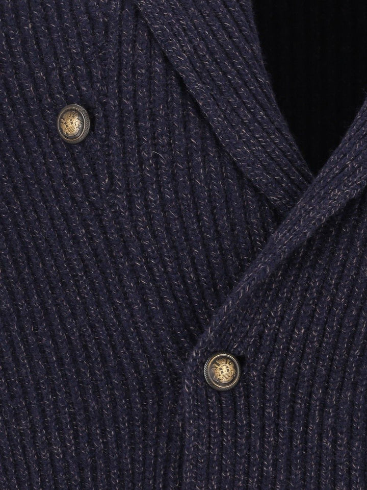 Al Duca D'Aosta Cardigan Doppio Petto Scialle Melange 100 Lana Knitwear - Blue | a1f55cc7415f9bcacc6be6d92d1e7ece7b93dfee