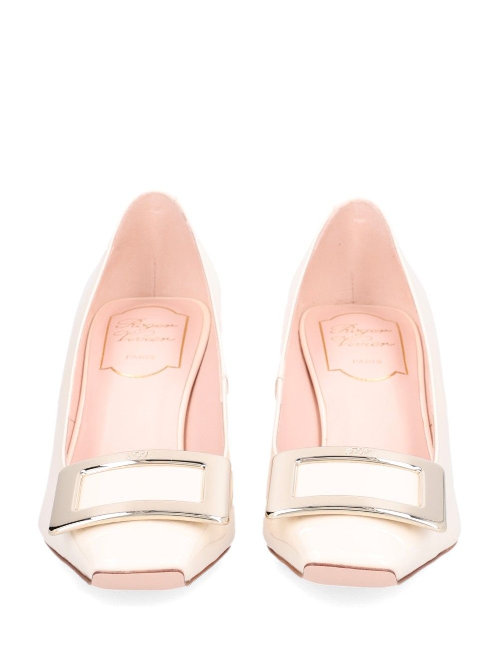 Roger Vivier Belle Vivier Metal Buckle Dec 75 Vernis Luxor Black Pumps - White | bcaf86494645b3a018e7b080da3ab4df6974e254