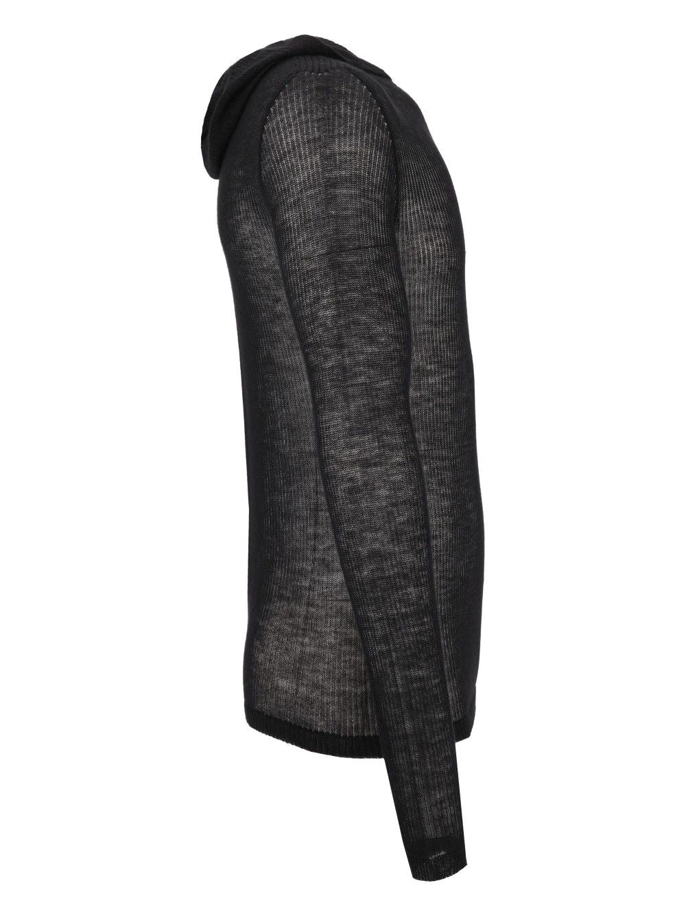 Rick Owens Ribbed Cashmere Hooded Pullover Knitwear - Black | 00306f4f31def424cf1547f21e9bf2e99d227099