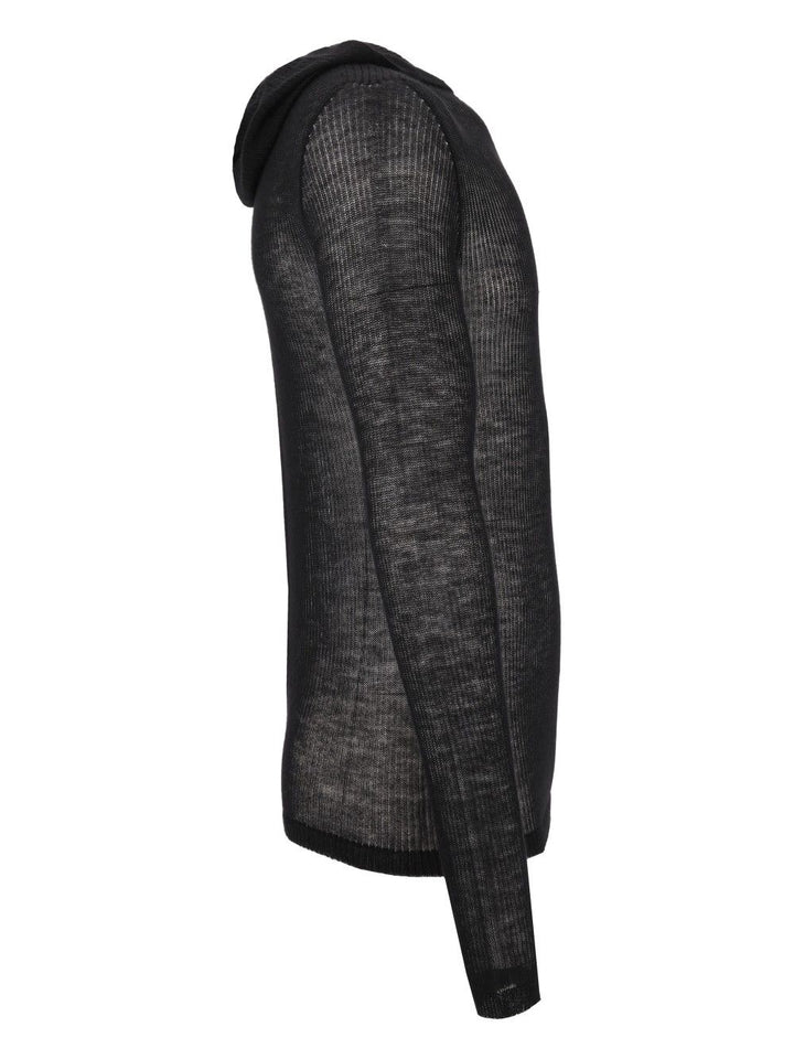 Rick Owens Ribbed Cashmere Hooded Pullover Knitwear - Black | 00306f4f31def424cf1547f21e9bf2e99d227099