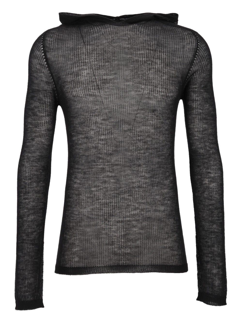 Rick Owens Ribbed Cashmere Hooded Pullover Knitwear - Black | 3b5749a7770480d0c889178c847cb7e5c80fe92b