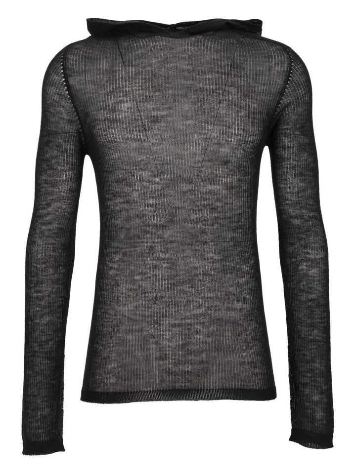 Rick Owens Ribbed Cashmere Hooded Pullover Knitwear - Black | 3b5749a7770480d0c889178c847cb7e5c80fe92b
