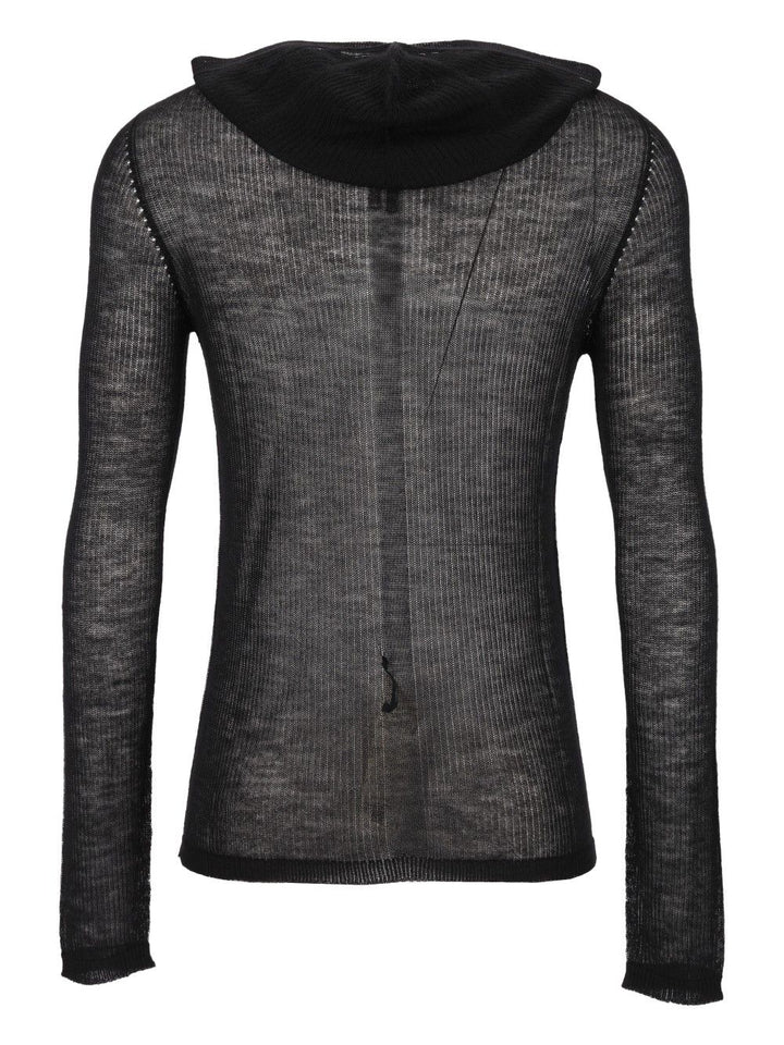 Rick Owens Ribbed Cashmere Hooded Pullover Knitwear - Black | c07eb28bad4829168abb4b54392686107efce91c