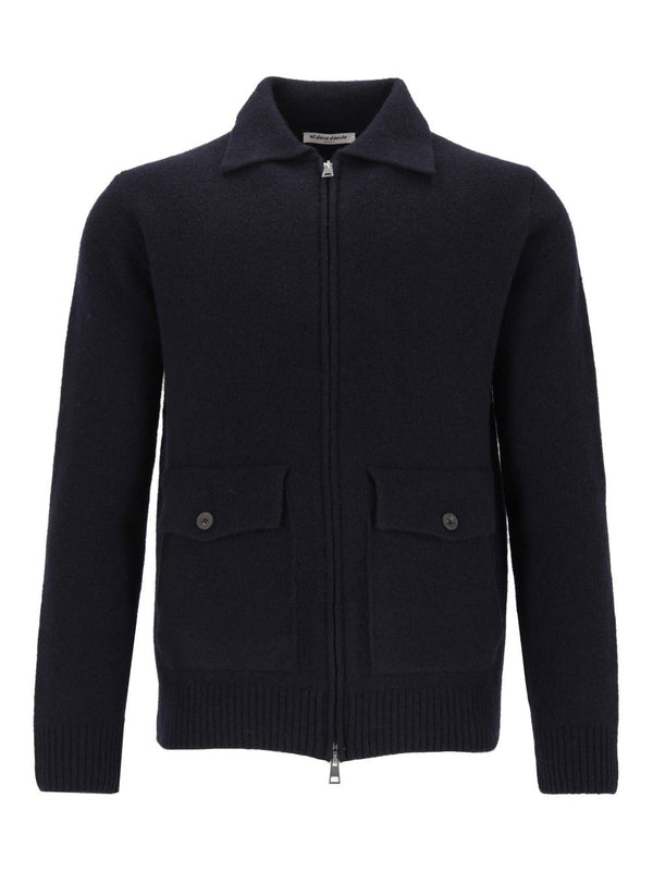 Cardigan Zip 2 Tasche 93 Lana 6 Pa 1 Elastan Knitwear Blue