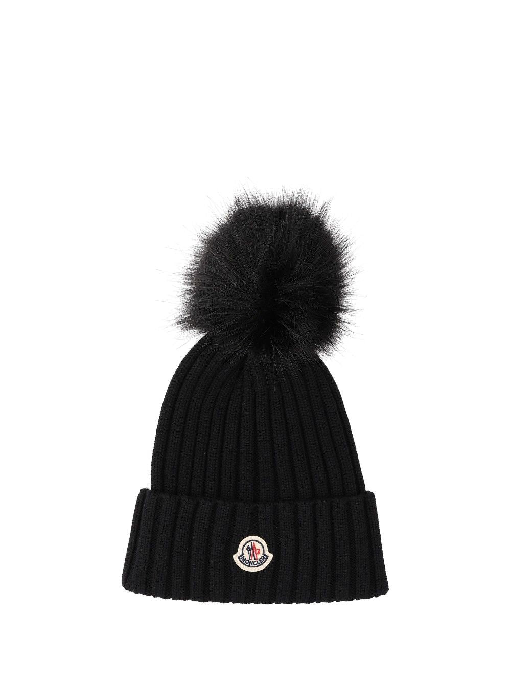 Moncler Wool Hat With Pom Pom Hats Black