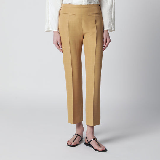 Beige Ankle-Length Trousers In Viscose Blend