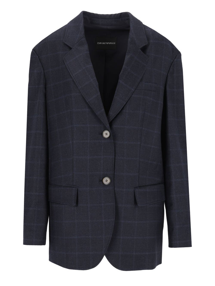 Emporio Armani Checked Blazer Jackets - Blue | 1960ec649cc34cdaf0ac9a57208a882c87840563