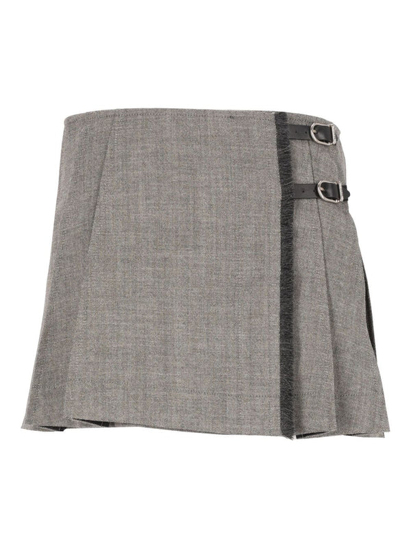 Pleated Mini Kilt Skirt Grey