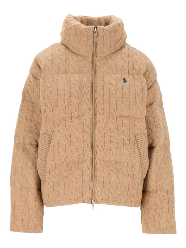 Cable-Knit Wool And Cashmere Jacket Coats Beige
