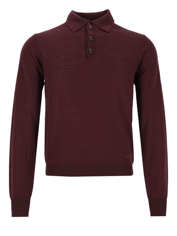 Long-Sleeved Wool Polo Shirt Knitwear Bordeaux