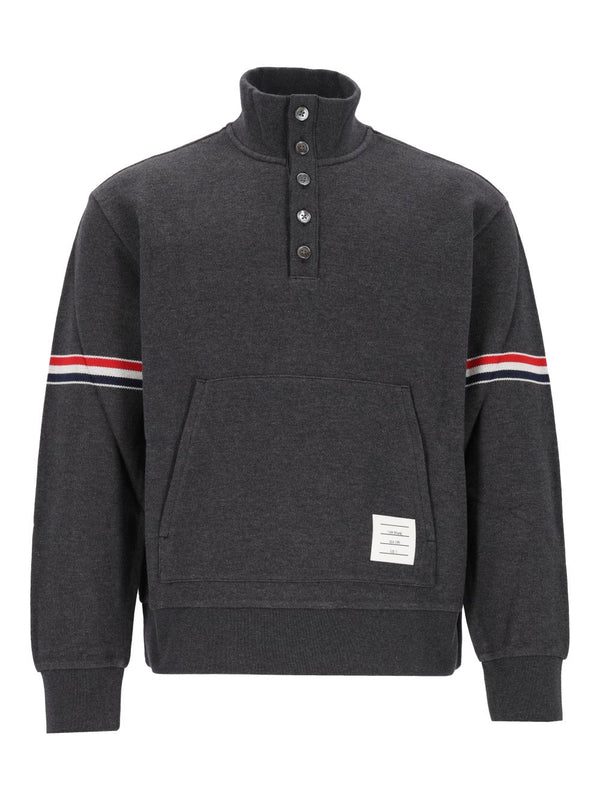 Funnel Neck Pullover In Pique Loopback W/ Rwb Engineered Stripe Sweatshirts Grey