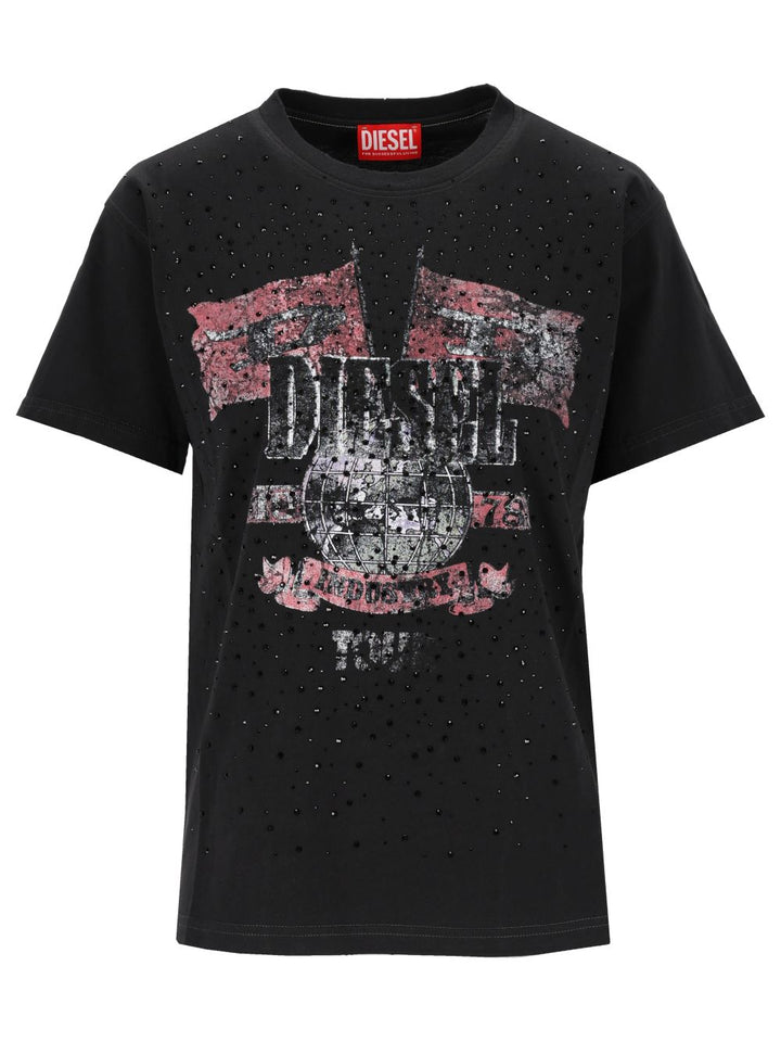Diesel With Concert Graphics And Crystals T-Shirt - Black | 8954cbada3f7a8375d8d3706e4071293b6b079f6