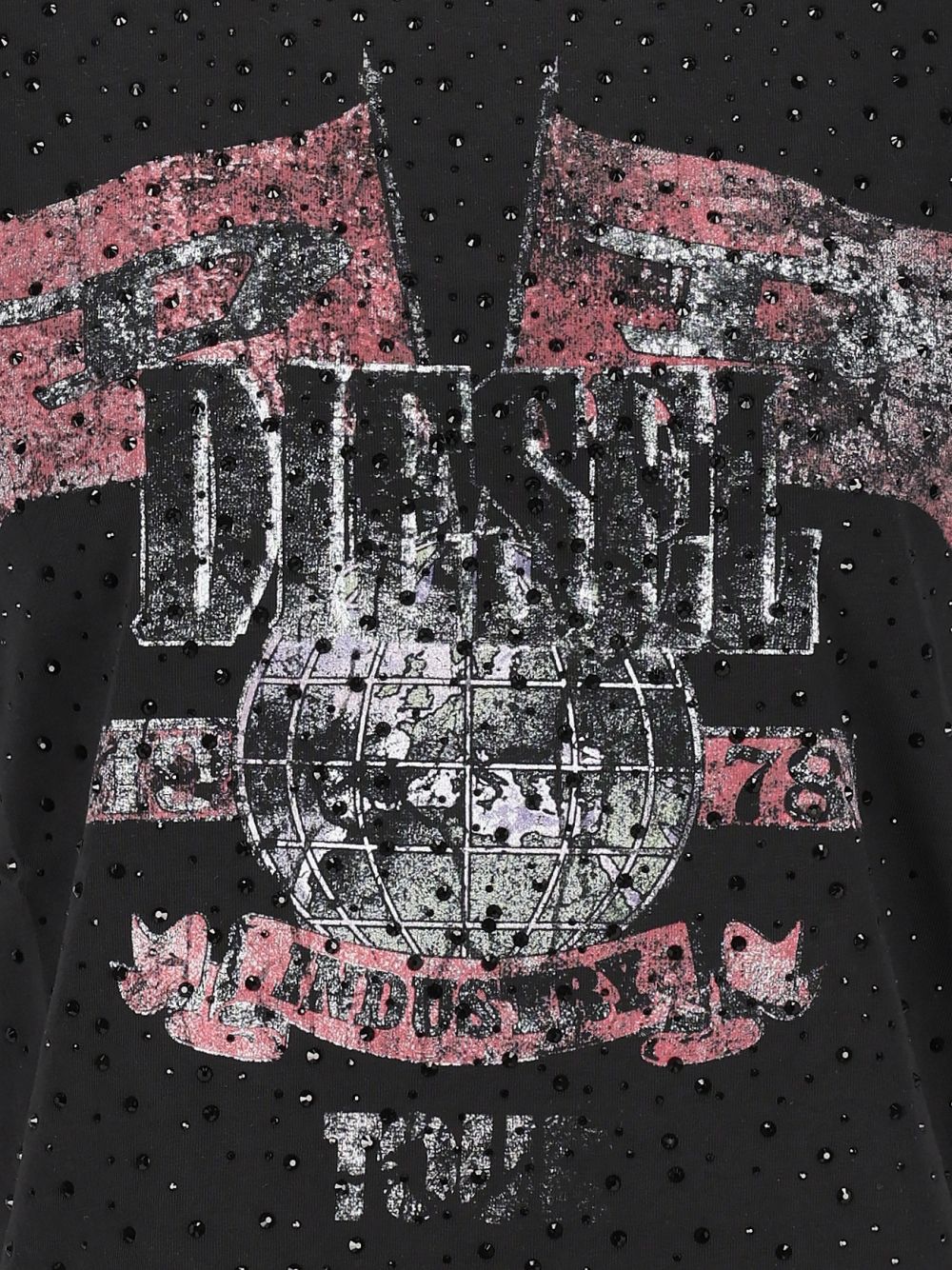 Diesel With Concert Graphics And Crystals T-Shirt - Black | 702228d18ae351e6ded76bea7c28ba5636eb1ff5