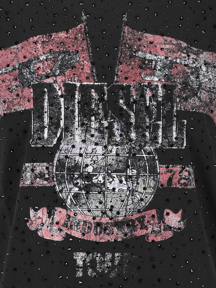 Diesel With Concert Graphics And Crystals T-Shirt - Black | 702228d18ae351e6ded76bea7c28ba5636eb1ff5