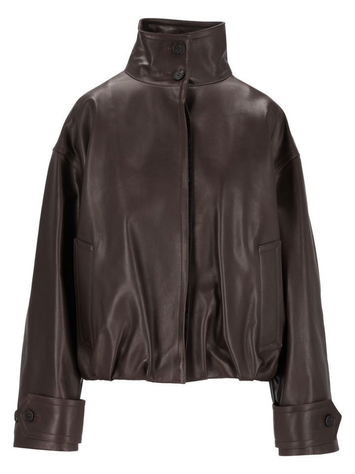 Durazzi Milano Oversized Leather Bomber Jacket Jackets - Brown | 3d892daef49fd10ae41d1bbf00cdf03792b76c83