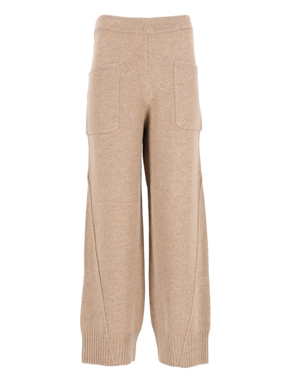 Profile Fox Wool Knitted Pants Knitwear Beige