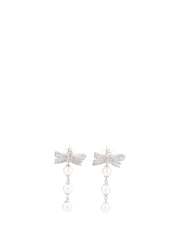 Crystal Bow Pearl Droplet Earrings Jewelry Silver