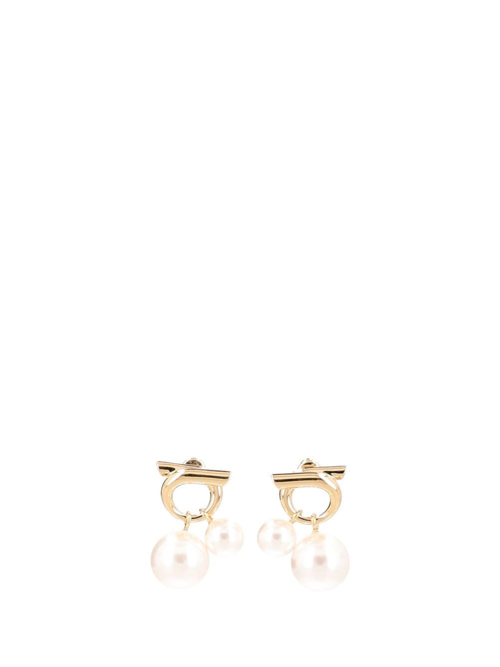 Ferragamo Gancini Earrings With Pearl-Effect Pendants Jewelry - Gold | 0459857357c4e99ac463f4271641eecb89128971