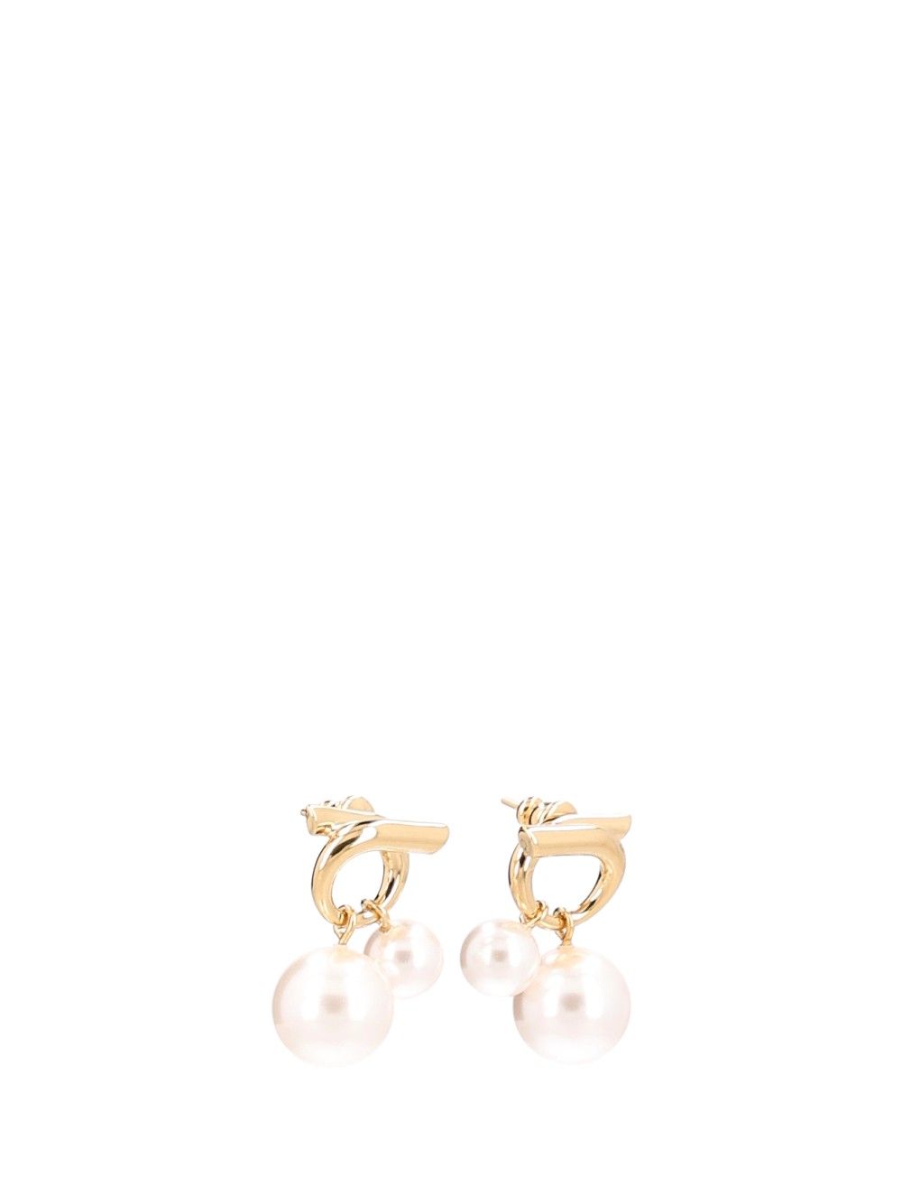 Ferragamo Gancini Earrings With Pearl-Effect Pendants Jewelry - Gold | 07d53c8eff514c926011d22515b6819c9c170bc1