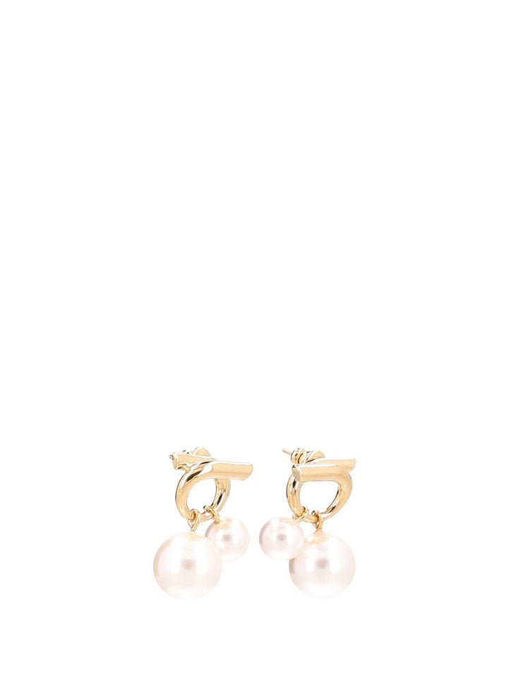 Ferragamo Gancini Earrings With Pearl-Effect Pendants Jewelry - Gold | 07d53c8eff514c926011d22515b6819c9c170bc1