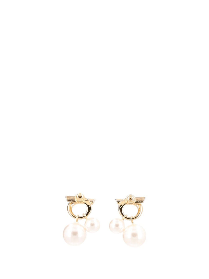 Ferragamo Gancini Earrings With Pearl-Effect Pendants Jewelry - Gold | 2c13d1de63037c68418e5e52d2c999cbafb34303