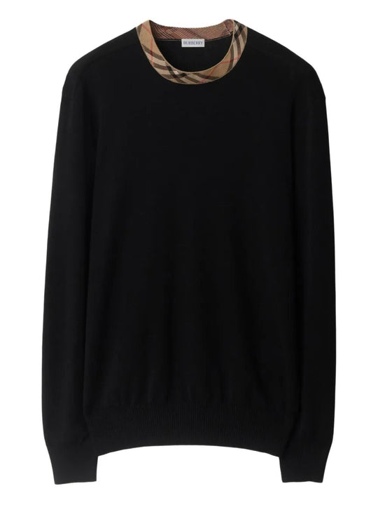 Check Trim Wool Sweater